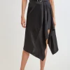 Elie Tahari Bottoms-Asymmetric Hem Satin Midi Skirt