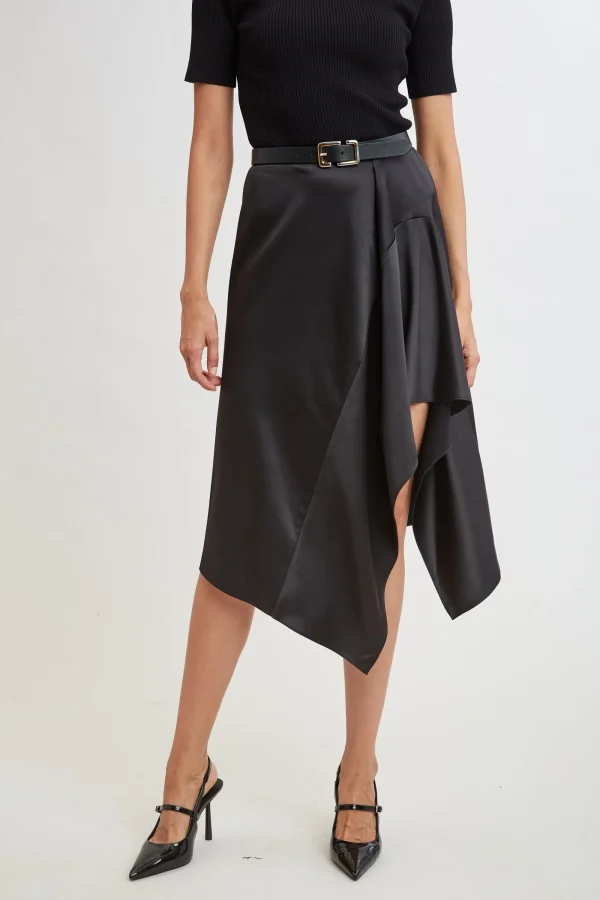 Elie Tahari Bottoms-Asymmetric Hem Satin Midi Skirt