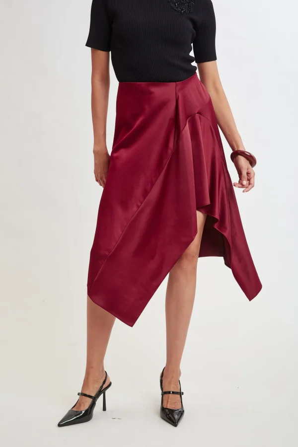 Elie Tahari Bottoms-Asymmetric Hem Satin Midi Skirt