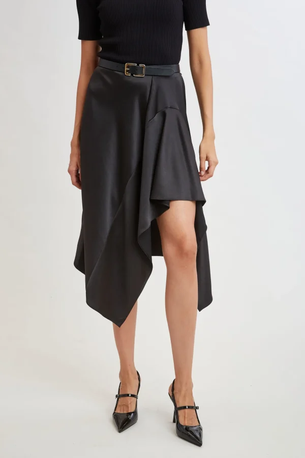 Elie Tahari Bottoms-Asymmetric Hem Satin Midi Skirt