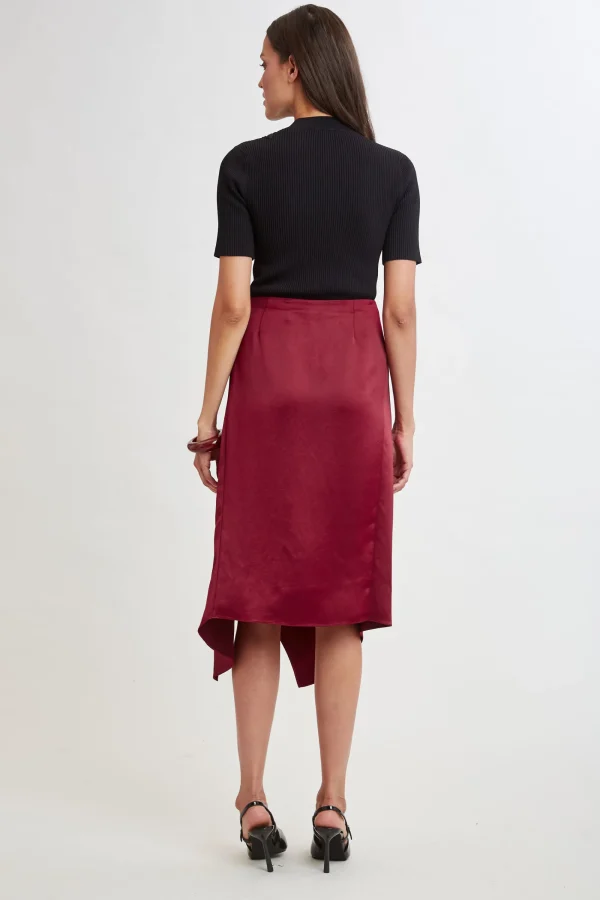 Elie Tahari Bottoms-Asymmetric Hem Satin Midi Skirt