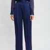 Elie Tahari Bottoms-Belted Satin Pleated Pant