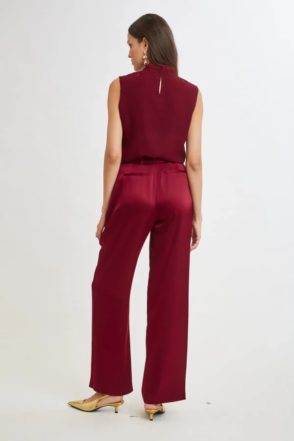 Elie Tahari Bottoms-Belted Satin Pleated Pant