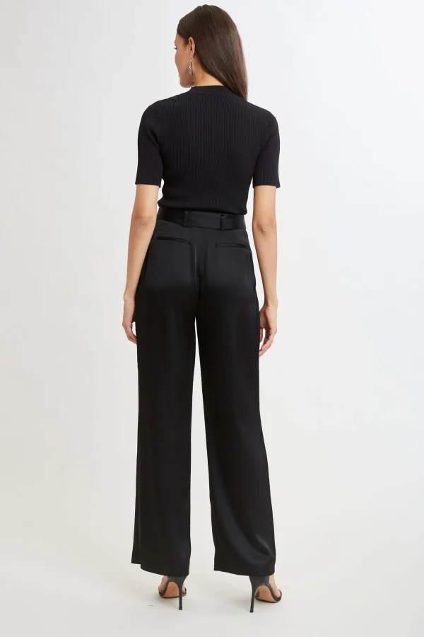 Elie Tahari Bottoms-Belted Satin Pleated Pant