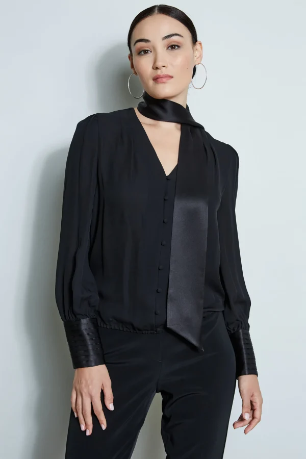 Elie Tahari Tops & Sweaters-Blouson Satin Tie Shirt