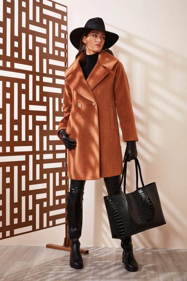 Elie Tahari Coats-Brushed Double Breasted Coat