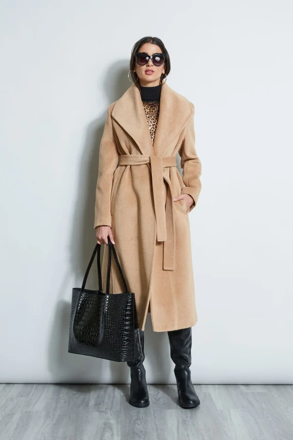 Elie Tahari Coats-Brushed Wrap Maxi Coat