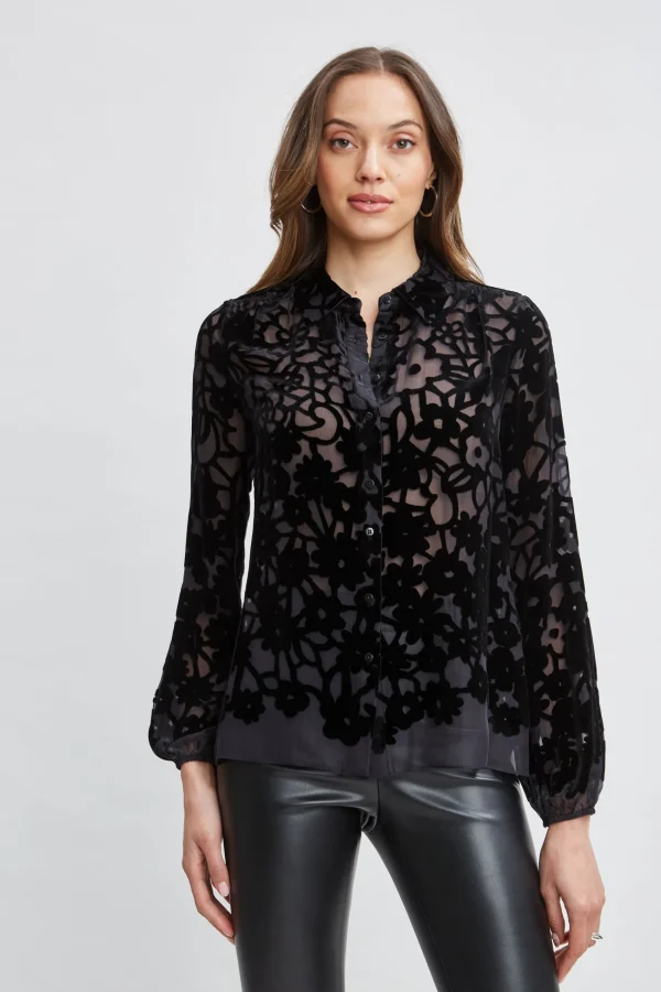 Elie Tahari Tops & Sweaters-Burnout Silk Velvet Burnout Shirt