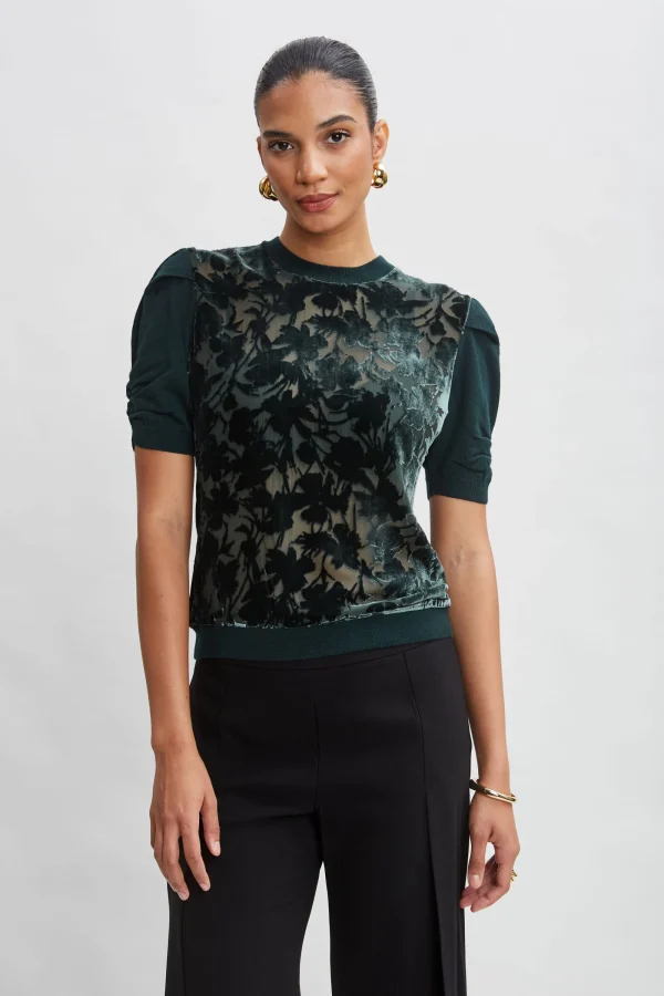 Elie Tahari Tops & Sweaters-Burnout Velvet Short Sleeve Sweater