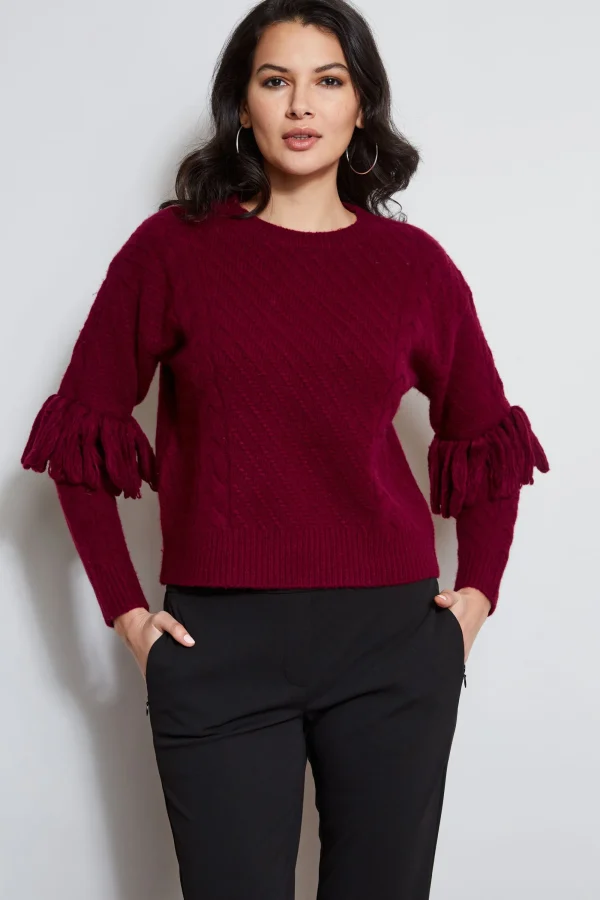 Elie Tahari Tops & Sweaters-Cable Knit Fringe Sweater