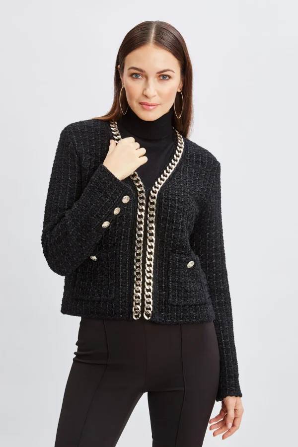 Elie Tahari Tops & Sweaters | Suiting-Chain Trim Metallic Cardigan