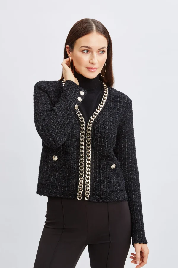 Elie Tahari Tops & Sweaters | Suiting-Chain Trim Metallic Cardigan