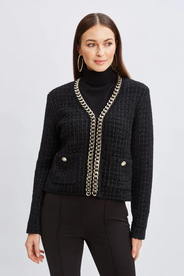 Elie Tahari Tops & Sweaters | Suiting-Chain Trim Metallic Cardigan