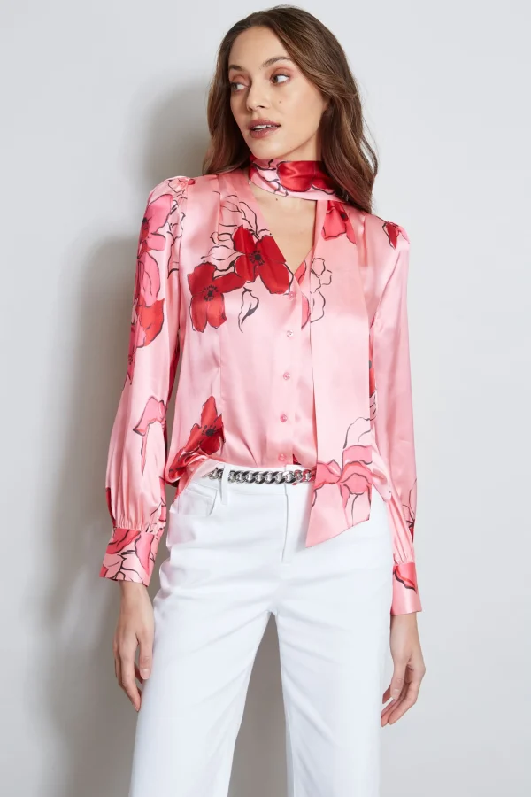 Elie Tahari Tops & Sweaters-Chelsea Floral Tie Neck Shirt