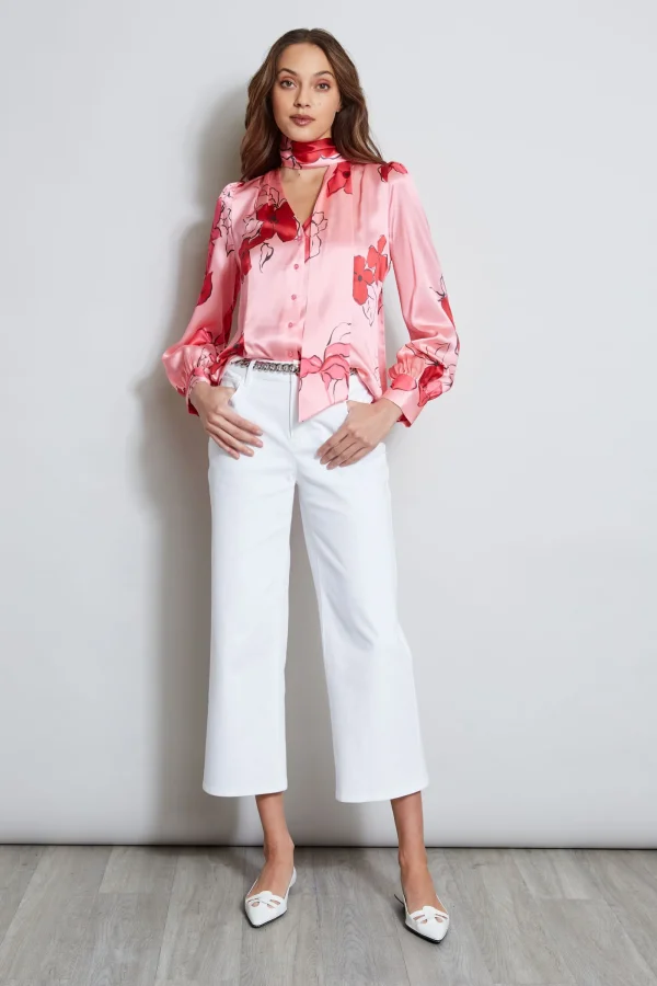 Elie Tahari Tops & Sweaters-Chelsea Floral Tie Neck Shirt