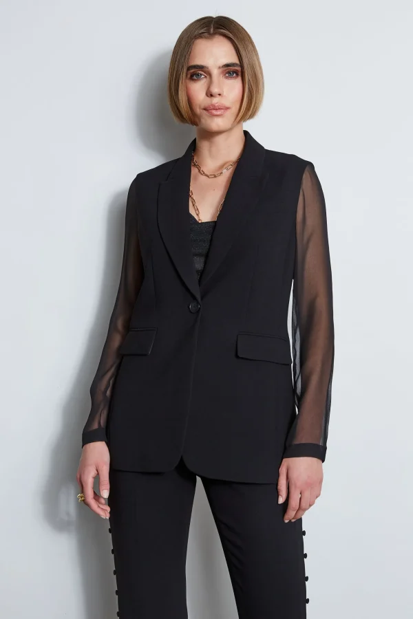 Elie Tahari Jackets & Blazers | Suiting-Chiffon Combo Crepe Blazer