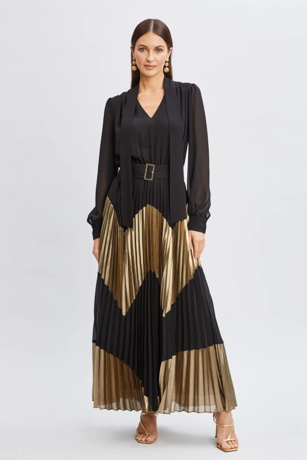 Elie Tahari Dresses & Jumpsuits | Maxi Dresses-Chiffon Gilded Pleated Maxi Dress