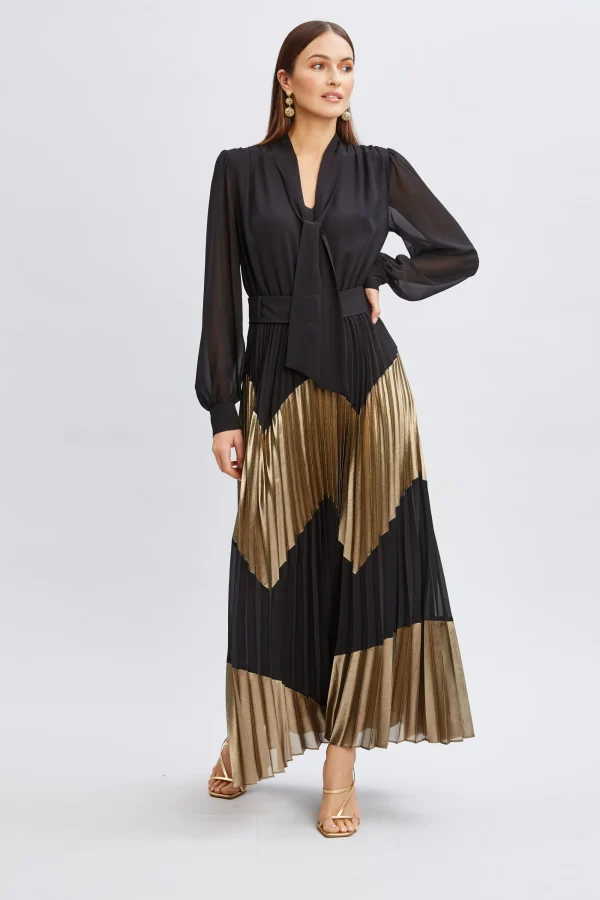 Elie Tahari Dresses & Jumpsuits | Maxi Dresses-Chiffon Gilded Pleated Maxi Dress