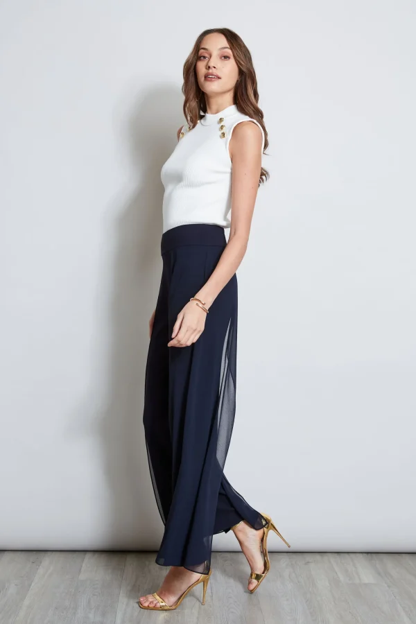 Elie Tahari Bottoms-Chiffon Panel Pant