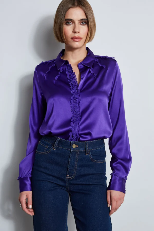 Elie Tahari Tops & Sweaters-Chiffon Ruffle Silk Satin Shirt