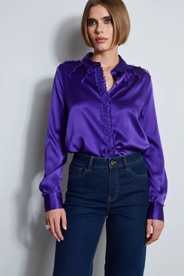 Elie Tahari Tops & Sweaters-Chiffon Ruffle Silk Satin Shirt