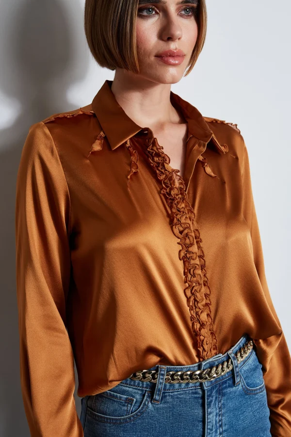 Elie Tahari Tops & Sweaters-Chiffon Ruffle Silk Satin Shirt