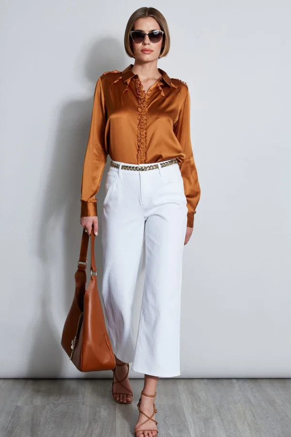 Elie Tahari Tops & Sweaters-Chiffon Ruffle Silk Satin Shirt