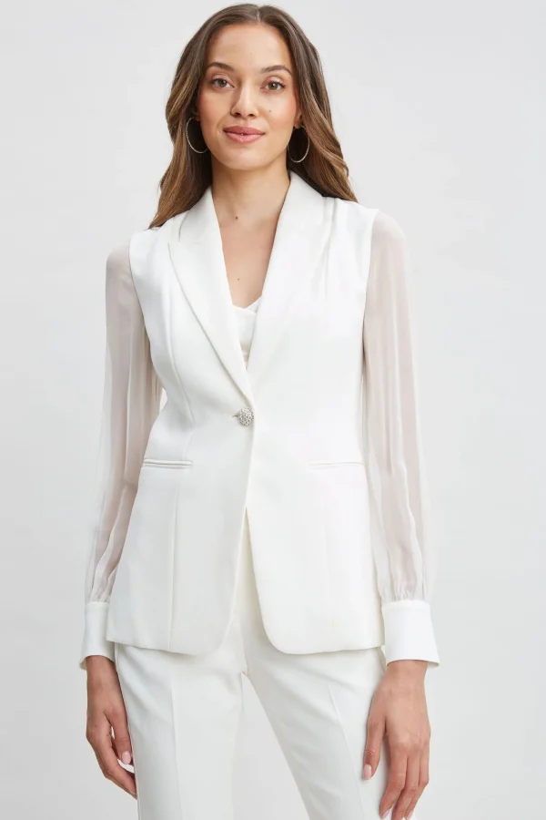 Elie Tahari Jackets & Blazers | Suiting-Chiffon Sleeve Jewel Button Blazer