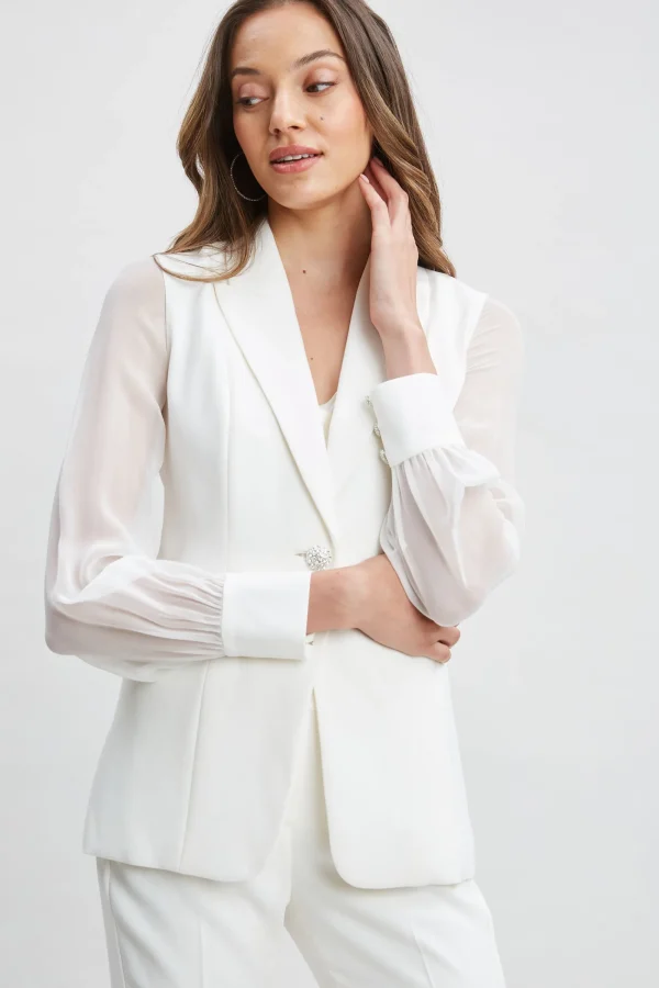 Elie Tahari Jackets & Blazers | Suiting-Chiffon Sleeve Jewel Button Blazer