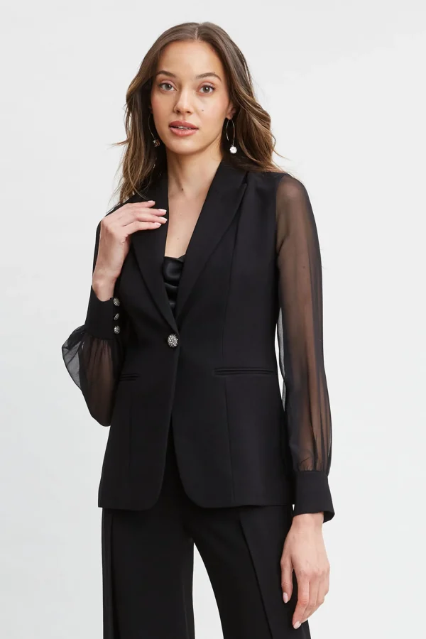 Elie Tahari Suiting | Jackets & Blazers-Chiffon Sleeve Jewel Button Blazer