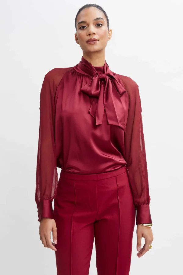 Elie Tahari Tops & Sweaters | Suiting-Chiffon Sleeve Silk Satin Tie Shirt