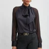 Elie Tahari Tops & Sweaters-Chiffon Sleeve Silk Satin Tie Shirt