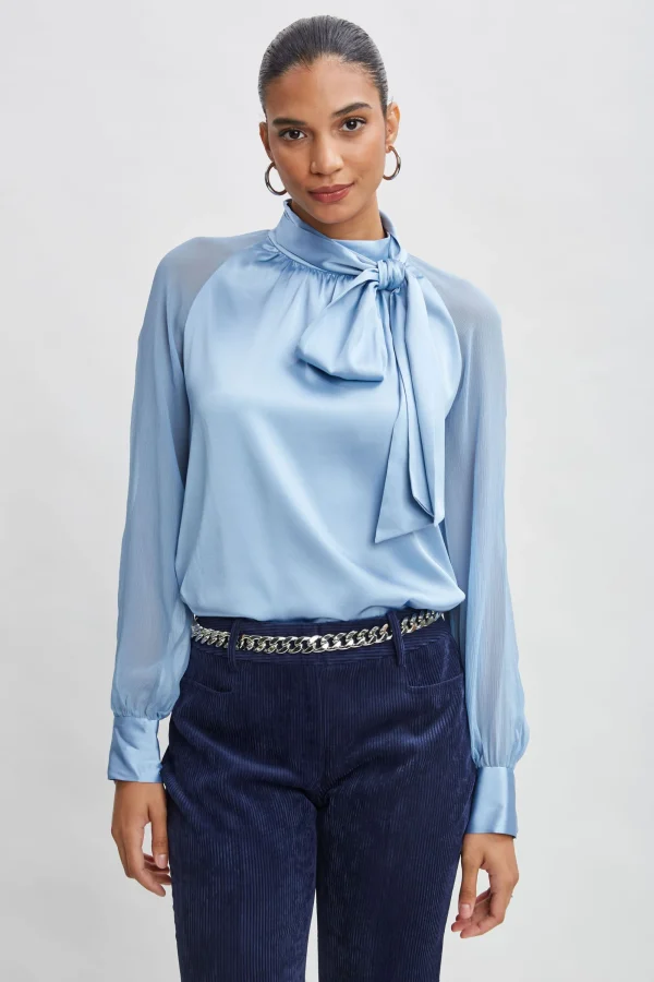 Elie Tahari Tops & Sweaters-Chiffon Sleeve Silk Satin Tie Shirt