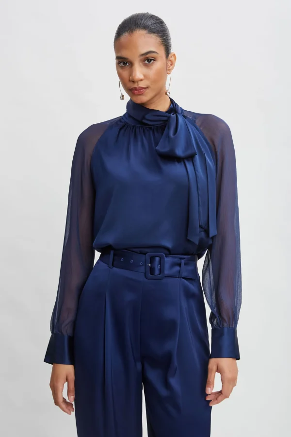 Elie Tahari Tops & Sweaters-Chiffon Sleeve Silk Satin Tie Shirt