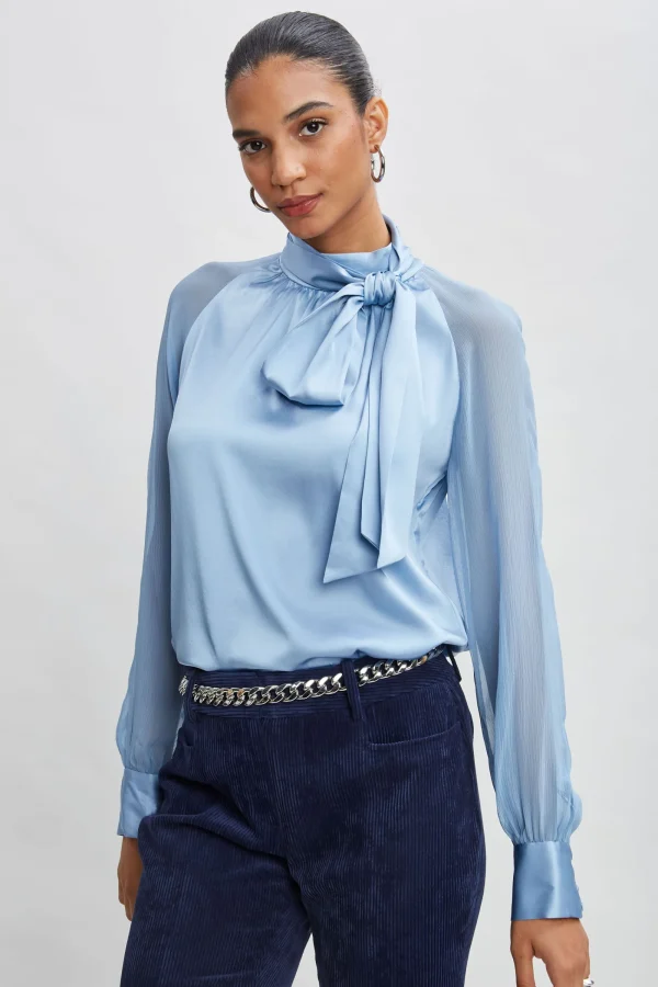 Elie Tahari Tops & Sweaters-Chiffon Sleeve Silk Satin Tie Shirt