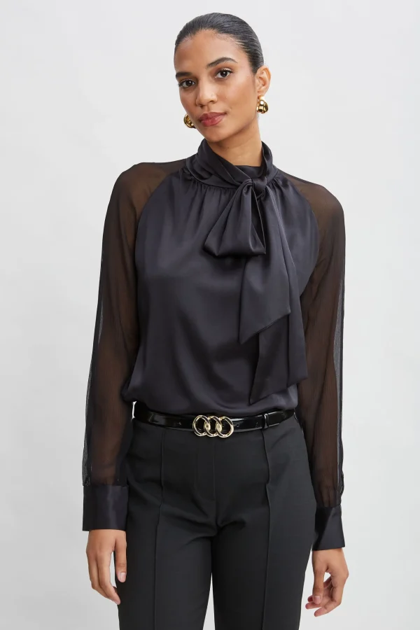 Elie Tahari Tops & Sweaters-Chiffon Sleeve Silk Satin Tie Shirt