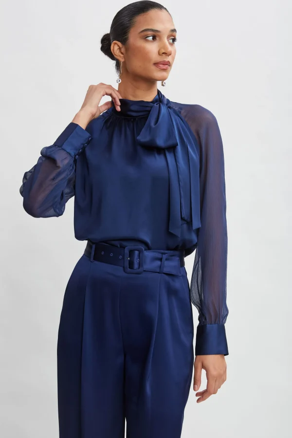 Elie Tahari Tops & Sweaters-Chiffon Sleeve Silk Satin Tie Shirt