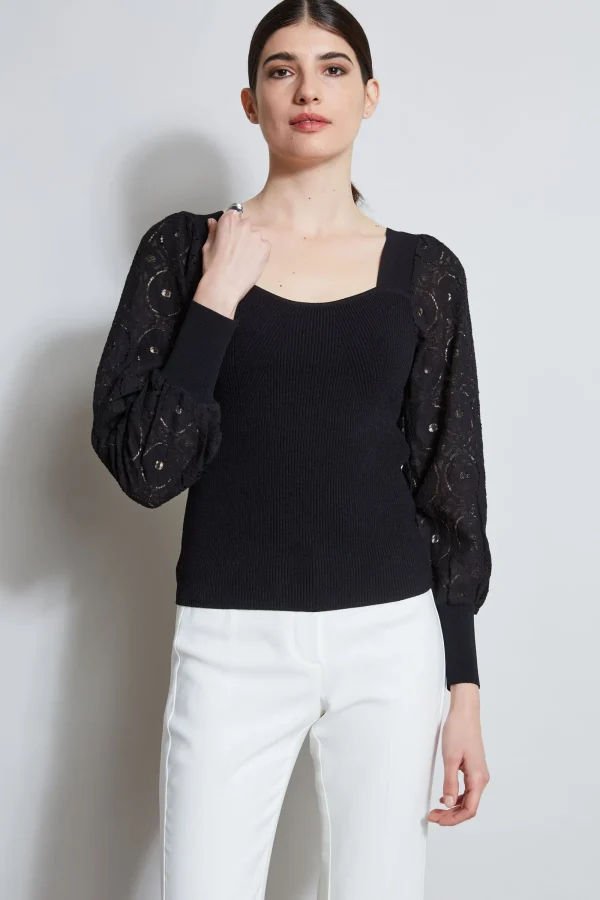 Elie Tahari Tops & Sweaters-Contour Neck Lace Sleeve Sweater