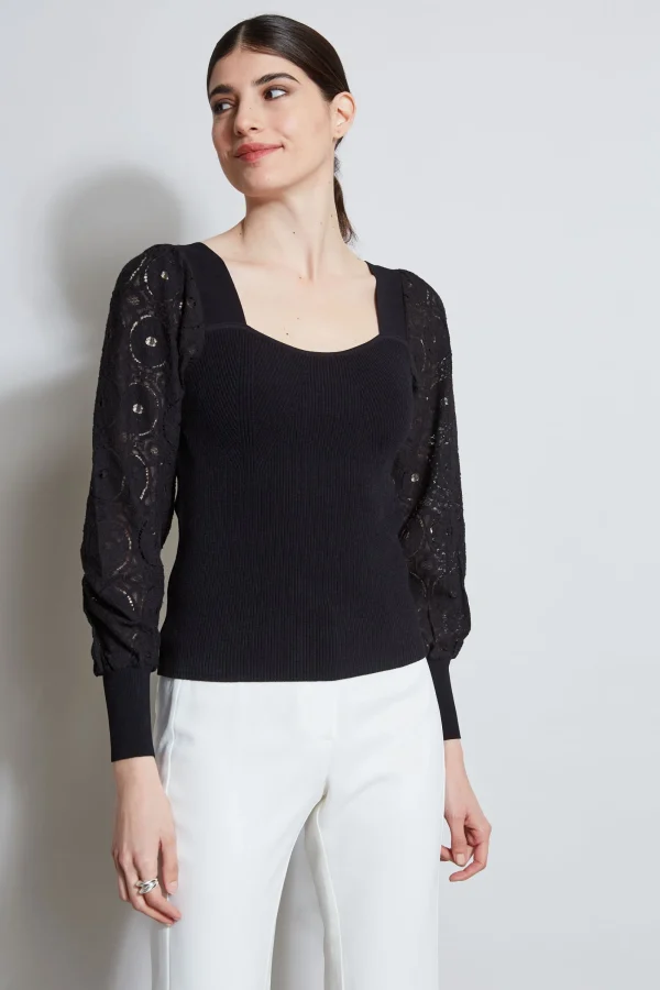 Elie Tahari Tops & Sweaters-Contour Neck Lace Sleeve Sweater