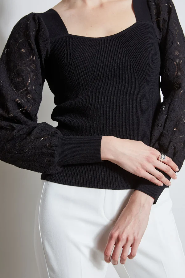 Elie Tahari Tops & Sweaters-Contour Neck Lace Sleeve Sweater