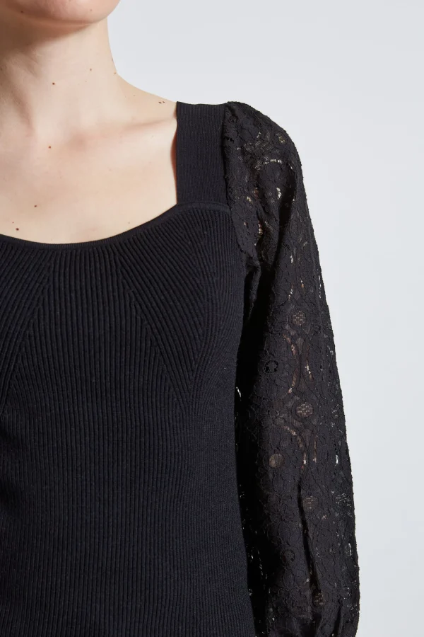 Elie Tahari Tops & Sweaters-Contour Neck Lace Sleeve Sweater