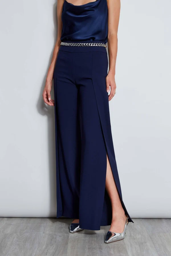 Elie Tahari Bottoms | Suiting-Crepe Overlay Slit Pant