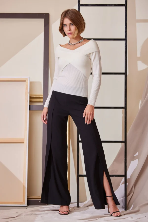 Elie Tahari Bottoms | Suiting-Crepe Overlay Slit Pant