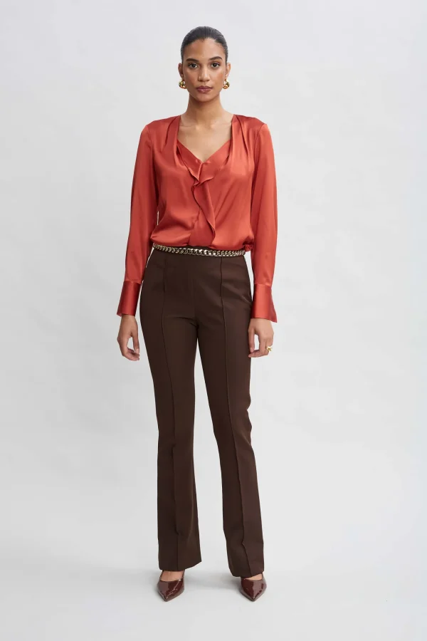 Elie Tahari Bottoms-Crepe Seam Slit Flare Pant