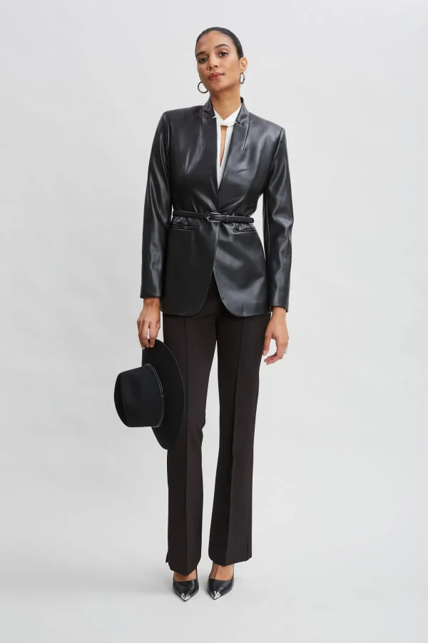 Elie Tahari Bottoms | Suiting-Crepe Seam Slit Flare Pant