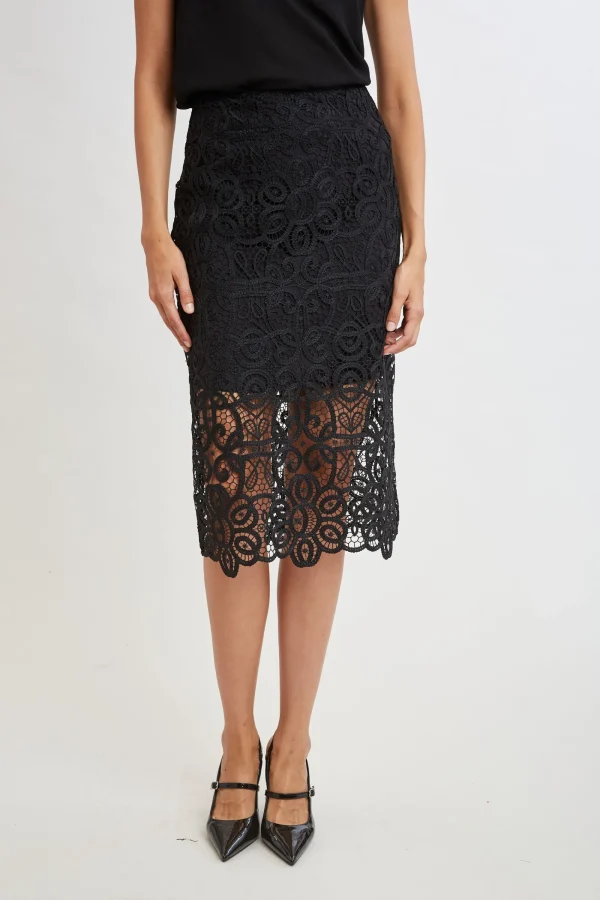 Elie Tahari Bottoms-Crochet Lace Midi Skirt