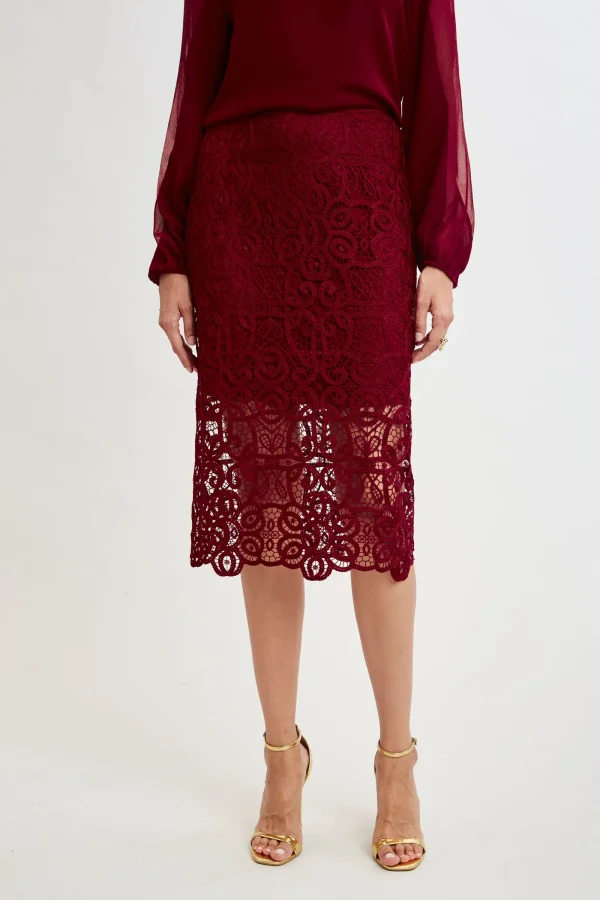 Elie Tahari Bottoms-Crochet Lace Midi Skirt