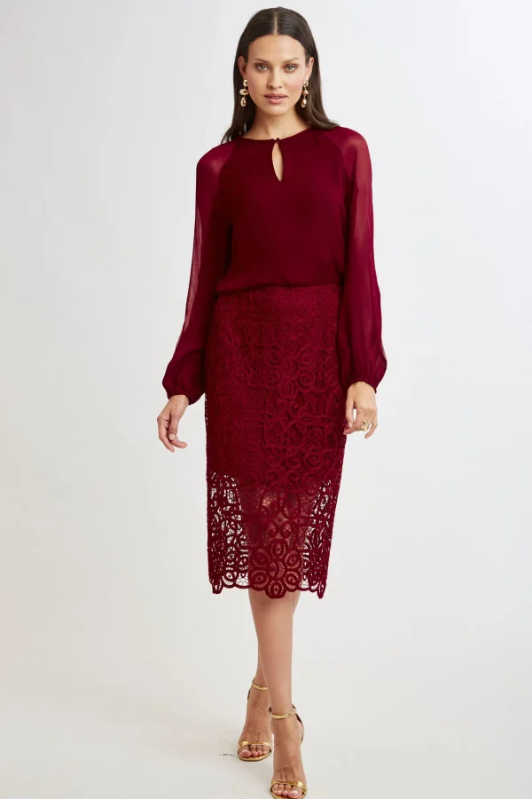 Elie Tahari Bottoms-Crochet Lace Midi Skirt