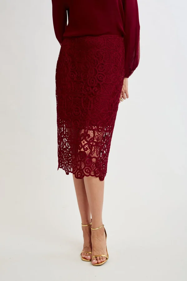 Elie Tahari Bottoms-Crochet Lace Midi Skirt