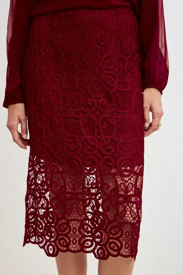 Elie Tahari Bottoms-Crochet Lace Midi Skirt